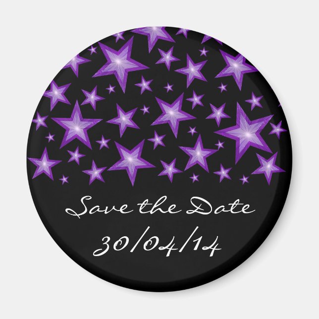 Purple Stars 'Save the Date' frigo aimant noir (Devant)
