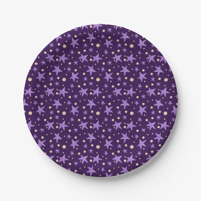 Purple Stars Violet Starry Night Party Paper Plate (Front)