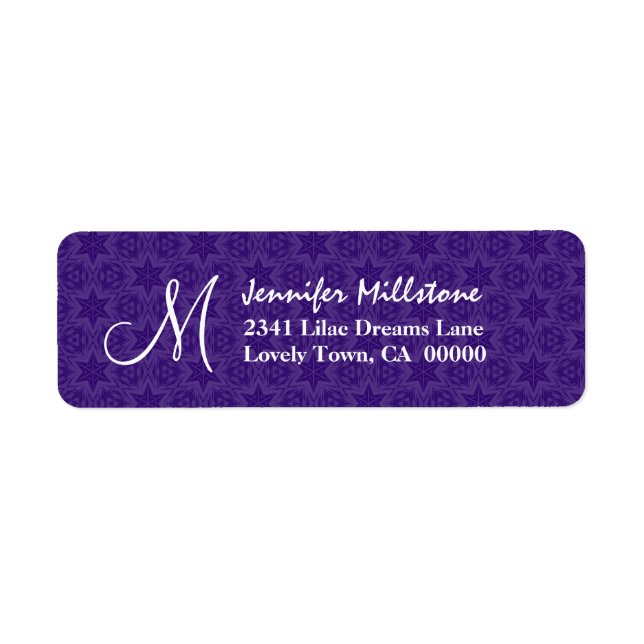 Purple Stars Wedding Monogram Address Label (Front)