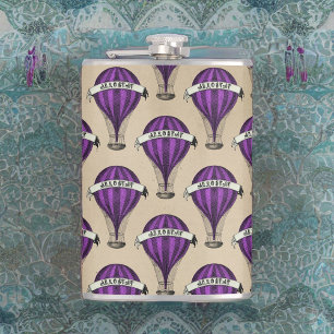 Purple Steampunk Airships Hip Flask