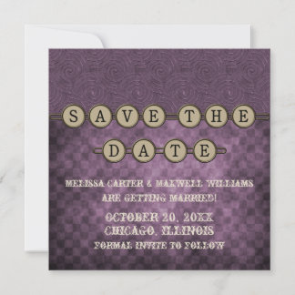 Purple Steampunk Keys Save the Date Invite