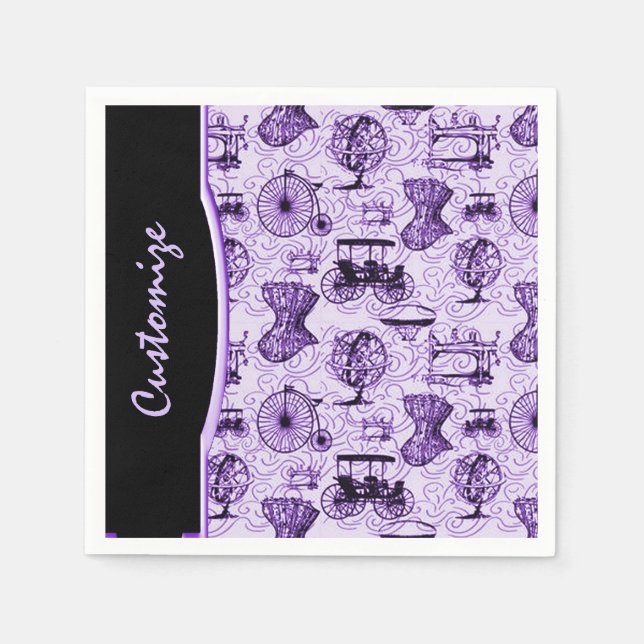 Purple Steampunk Pattern Napkins (Front)