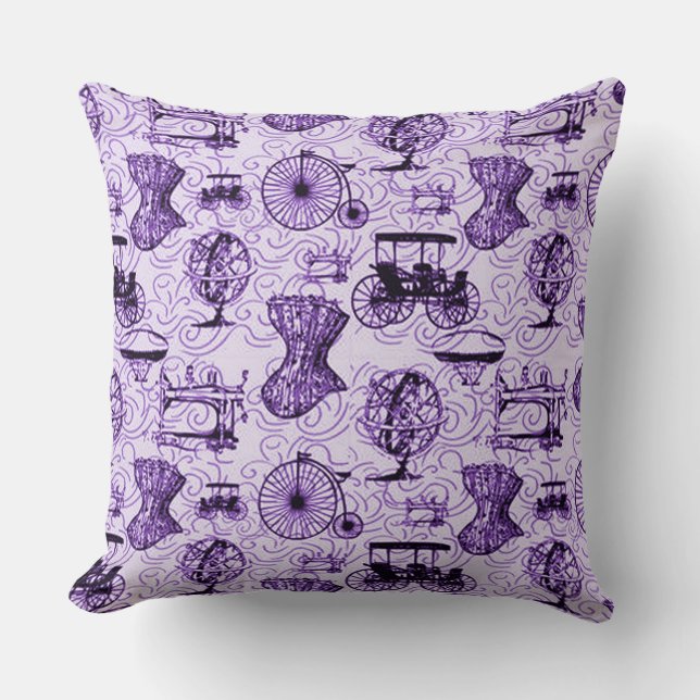 Purple Steampunk Pattern Throw Pillow (Front)