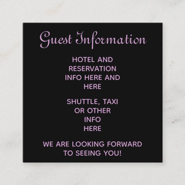 Purple steampunk wedding guests reservations info enclosure card (Front)