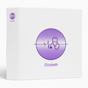 Purple Stethoscope Heartbeat Medical Binder