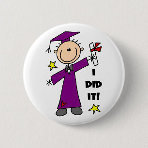 Purple Stick Figure Boy Graduate 2 Inch Round Button