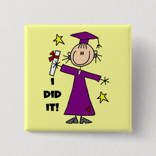 Purple Stick Figure Girl Graduate 2 Inch Square Button