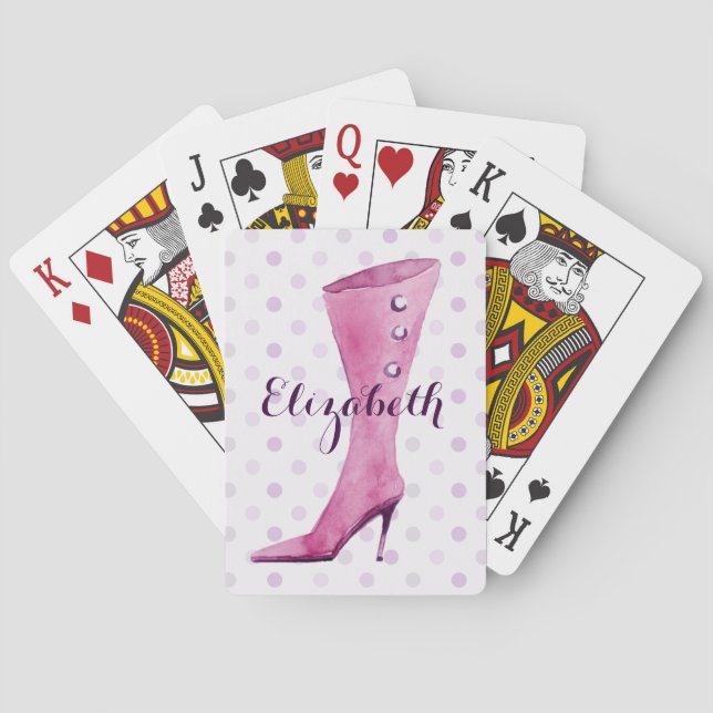 Purple stiletto heel boot personalized playing cards (Back)
