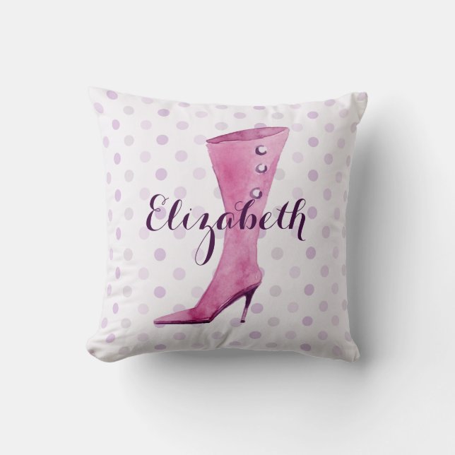 Purple stiletto heel boot personalized throw pillow (Front)