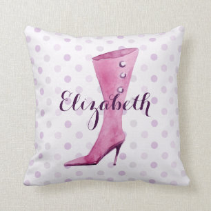 Purple stiletto heel boot personalized throw pillow