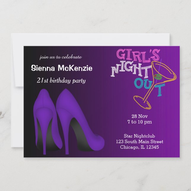 Purple Stilettos birthday Invitation (Front)