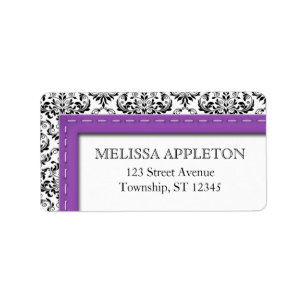 Purple Stitched Damask Personalized Address Labels