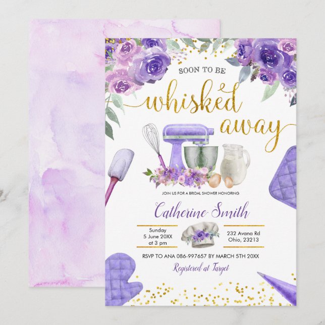 Purple Stock the Kitchen Bridal Shower Invitation (Front/Back)