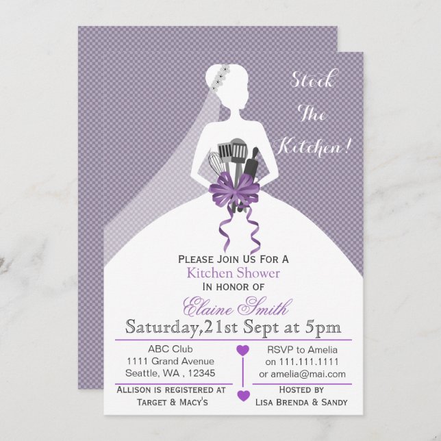 Purple stock the kitchen Bridal shower Invite (Front/Back)