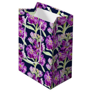 Purple stock watercolor flower floral pattern medium gift bag