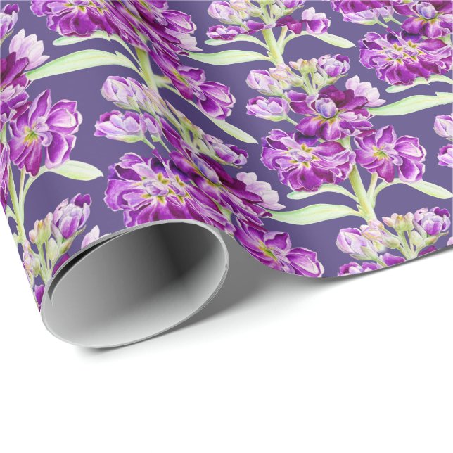 Purple stock watercolor flower floral pattern wrapping paper (Roll Corner)