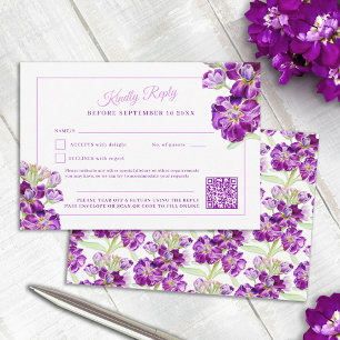 Purple stock watercolor wedding QR code RSVP Card