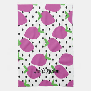 Purple Strawberry Black Seeds Fruit Pattern Kitchen Towel
