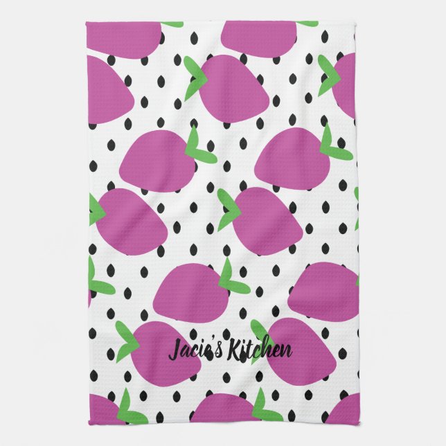 Purple Strawberry Black Seeds Fruit Pattern Kitchen Towel (Vertical)