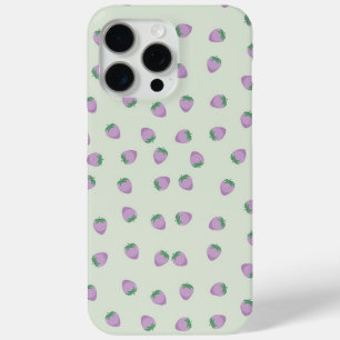 Purple Strawberry Pattern on Green Background iPhone 15 Pro Max Case