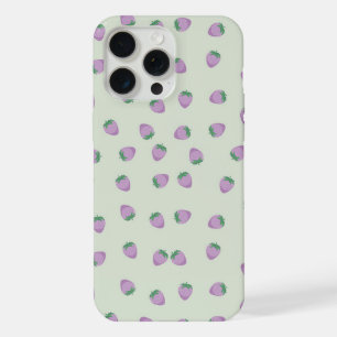 Purple Strawberry Pattern on Green Background iPhone 15 Pro Max Case