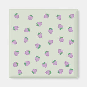 Purple Strawberry Pattern on Green Background Magnet