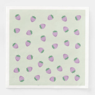 Purple Strawberry Pattern on Green Background Napkin