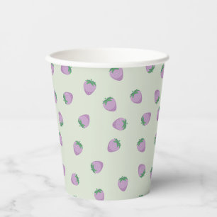 Purple Strawberry Pattern on Green Background Paper Cups