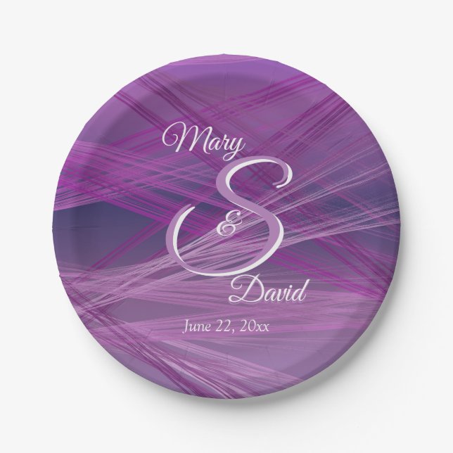 Purple Streaks Wedding Paper Plate (Front)
