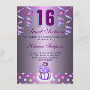 Purple Streamers & Cake Sweet 16 Invitation d'anni