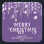 Purple String Lights Christmas Party Favour Square Sticker<br><div class="desc">Purple and white string lights sparkles Christmas party favour stickers with a cute whimsical fun party for a festive Holiday.</div>
