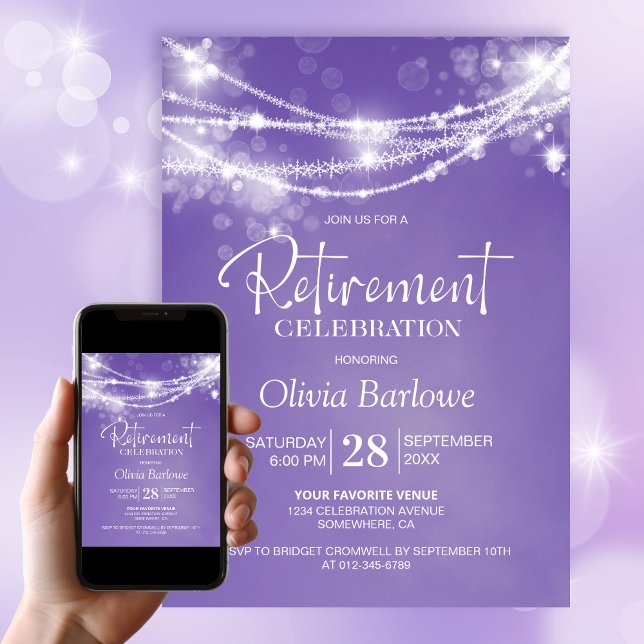 Purple String Lights Retirement Party Invitation (Creator Uploaded)