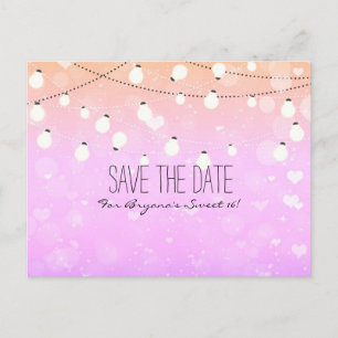 Purple String Lights Sparkle Save Date Postcard
