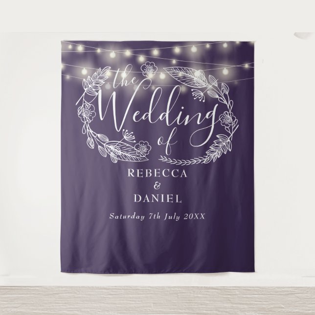 Purple String Lights Wedding Photo Backdrop Prop Tapestry (Front)