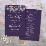 Purple String Lights Wedding Program<br><div class="desc">Purple signature script wedding program featuring pretty string lights and chic modern typography. This stylish wedding program can be personalized with your special wedding day information. Designed by Thisisnotme©</div>