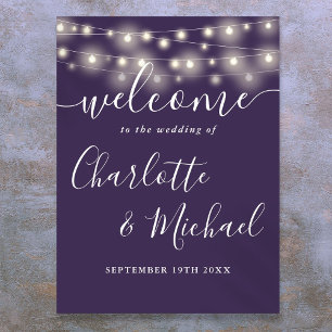Purple String Lights Wedding Welcome Sign