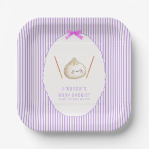 Purple Stripe Bow Asian Dumpling Baby Shower  Paper Plate