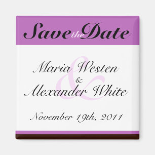 Purple Stripe Chocolate Brown Save the Date Magnet