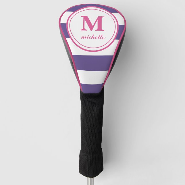 Purple stripe  | Golf | personalized NAME monogram Head Cover (Front)
