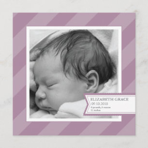 Purple Stripe Photo Birth Announcement