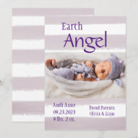 Purple Stripe Photo Earth Angel Birth Announcement