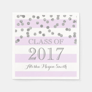 Purple Stripe Silver Confetti  2017 Graduation Napkin