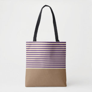 Purple Stripe Tan Tote Bag