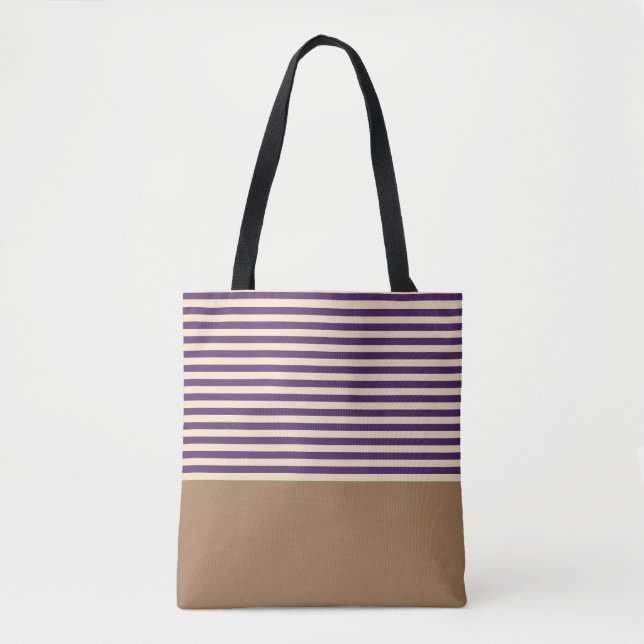 Purple Stripe Tan Tote Bag (Front)