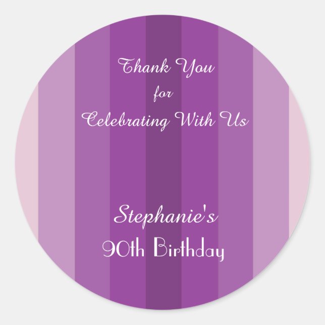 Purple Stripe Thank You Sticker, Personalize Classic Round Sticker (Front)