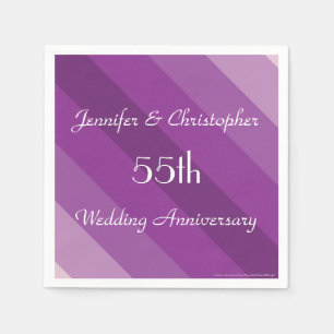 Purple Striped 55th Wedding Anniversary Name Paper Napkin