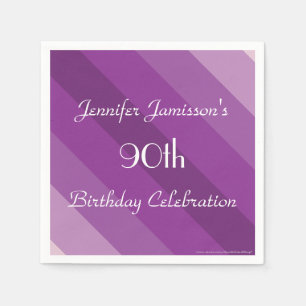 Purple Striped, 90th Birthday Party, Name, Paper Napkin