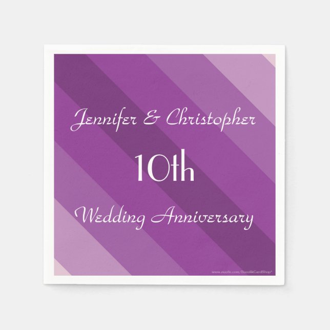 Purple Striped Napkins, 10th Wedding Anniversary Napkin (Front)
