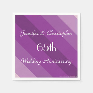 Purple Striped Napkins, 65th Wedding Anniversary Napkin