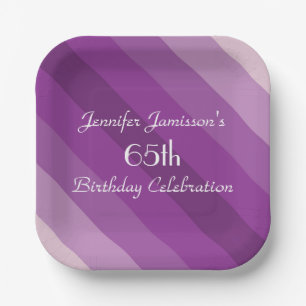 Purple Striped Paper Plates, 65th Birthday Party Paper Plate